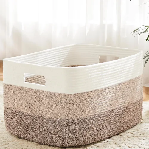 Vista 14 de Artfeel - Cesta de manta rectangular, cestas tejidas para almacenamiento, cesta de lavandería de 30L para decoración de guardería, cesta