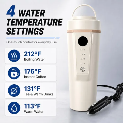 Vista 3 de Hervidor eléctrico para automóvil de 12 V/24 V de doble voltaje, hervidor eléctrico portátil de viaje para viajes por carretera, mini caldera