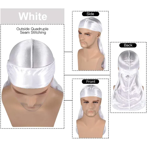 Vista 6 de Paquete de 3 piezas de durags sedosas para ondas de hombres, de regalo 1 gorra para marcar las ondas, talla única