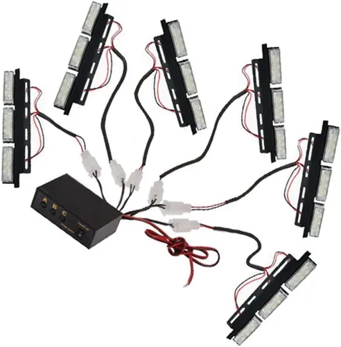 Vista 8 de Barra de luces estroboscópicas de advertencia de emergencia blanca y ámbar, 54 LED, 6 paneles, parabrisas, parrilla, luces estroboscópicas, barras