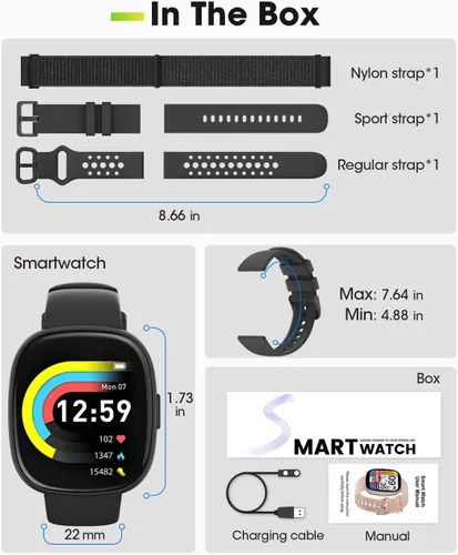 Vista 8 de Relojes inteligentes para hombres y mujeres Fitness: rastreador de fitness con Blutooth Call 24/7, ritmo cardíaco SpO2, monitor de sueño 5ATM
