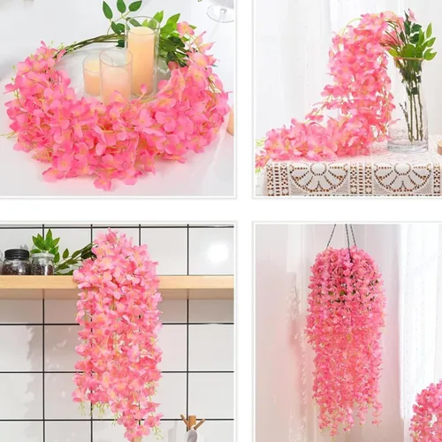 Vista 4 de OUKEYI Guirnalda de flores artificiales de glicina, 12 unidades, flores falsas de seda de 3.6 pies para colgar en interiores y exteriores, hogar