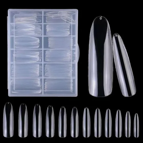Vista 6 de LoveOurHome 240 puntas de uñas postizas XL de acrílico transparente en forma de almendra, uñas de cobertura completa, uñas postizas extralargas