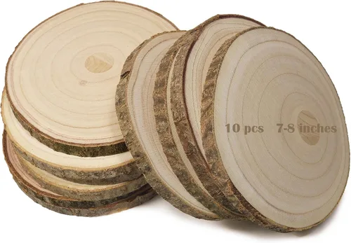 Vista 9 de 10 piezas de rodajas de madera para centros de mesa de 5.5-6.5 pulgadas, círculos de madera para decoración de mesas, círculos de madera rústica