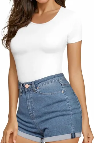 Vista 2 de MANGOPOP - Bodysuits de manga larga y manga corta con cuello redondo para mujer, prenda básica