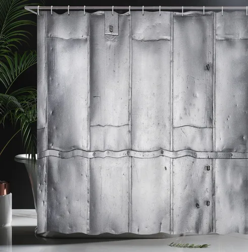 Vista 3 de Ambesonne Cortina de ducha industrial, diseño de pared con grietas, arreglo futurista desgastado, impresión monocromática, juego de decoración
