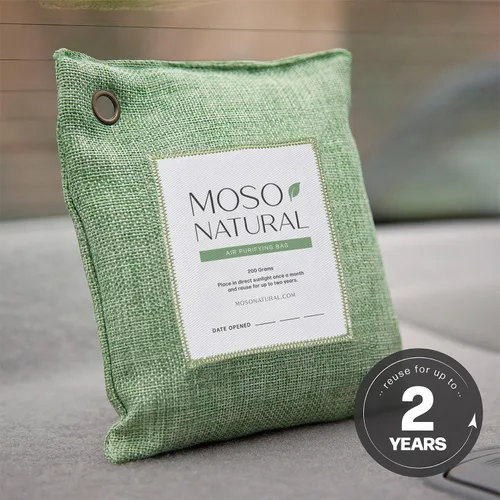 Vista 7 de Moso Natural Bolsa purificadora de aire de 7.05 oz (paquete de 5). Un eliminador de olores sin olor para automóviles, armarios, baños, áreas