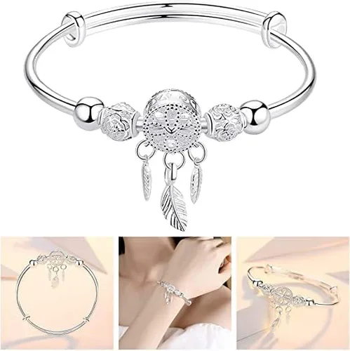 Vista 2 de Pulsera giratoria de cuentas de plata de ley 925 para mujer, para ansiedad, descomprimir libremente, herramientas abiertas, inspiraciones