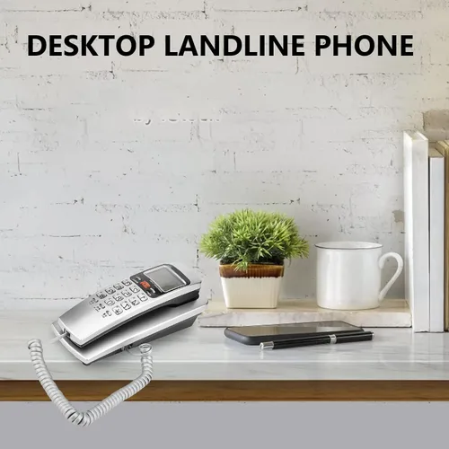 Vista 3 de Teléfono con cable, teléfono fijo con cable de montaje en escritorio/pared con función de identificación de llamadas DTMF
