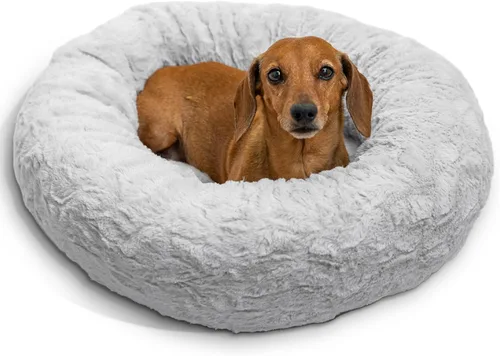 Vista 87 de Best Friends by Sheri - The Original Calming Donut - Cama calmante en forma de dona para perros y gatos - Pelo largo, azul bebé, M, 30 x 30 pulgadas