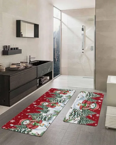 Vista 2 de Christmas Red Bath Mat for Tub,Non Slip Bathroom Floor Runner Rug Quick Dry & Absorbent Diatomaceous Earth Shower Sink Bedroom Kitchen Washable