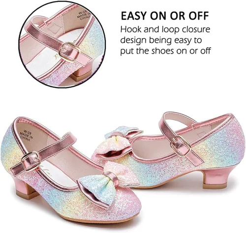 Vista 3 de Walofou Zapatos de vestir para niñas de flores, zapatos de tacón para fiesta de boda, zapatos planos de princesa Mary Jane para niños pequeños