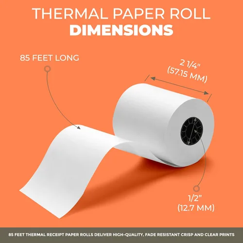 Vista 2 de Papel para tarjetas de crédito térmicas de 2 1/4 "X 85" para usar con algunos modelos Verifone, Omni, Hypercom y First Data, sin BPA Paquete de 50