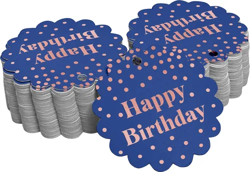 Vista 18 de Etiquetas de papel para colgar con texto en inglés «Happy Birthday» (50 unidades)