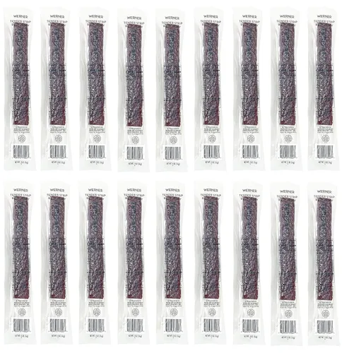 Vista 7 de Werner Tender Beef Jerky Strips - Paquete de 18 tiras de carne seca envueltas individualmente, fabricadas en los Estados Unidos (perlado)