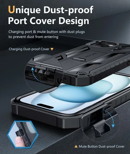 Vista 5 de FNTCASE Funda para iPhone 15 Plus: para iPhone 14 Plus, funda resistente de grado militar para teléfono celular con soporte, protección de TPU a