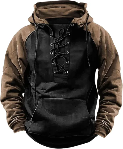 Vista 4 de Sudaderas tácticas para hombre, con cordones, con capucha, manga larga, estilo cargo, entrenamiento, al aire libre, con bolsillo