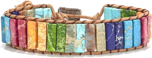Vista 4 de sedmart - Pulseras de los 7 chakras para mujeres con piedras reales y correa de cuero, cuentas curativas para hombres y mujeres, joyería bohemia