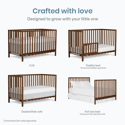 Vista 4 de Dream On Me Synergy Wave 5-in-1 Convertible Full Size Baby Crib, Walnut