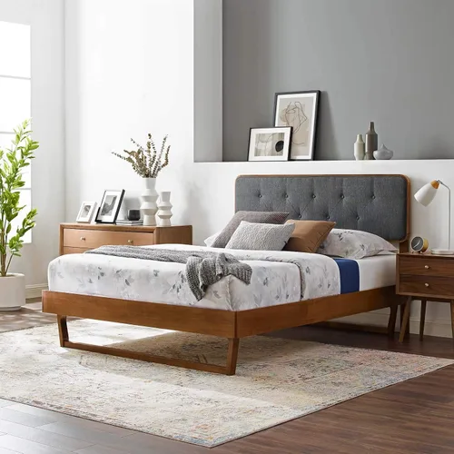 Vista 10 de Modway MOD-6643-BLK-BEI Bridgette - Cama de plataforma de madera con marco angular, color negro y beige