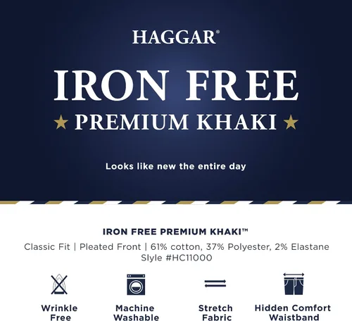Vista 5 de Haggar Men's Iron Free Premium Khaki Classic Fit Pleat Front Expandable Waist Casual Pant (Regular and Big & Tall Sizes)