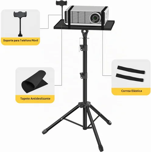Vista 4 de Facilife Trípode para proyector, trípode para laptop, altura ajustable, de 22 a 47 pulgadas, soporte de trípode para proyector, trípode para Negro