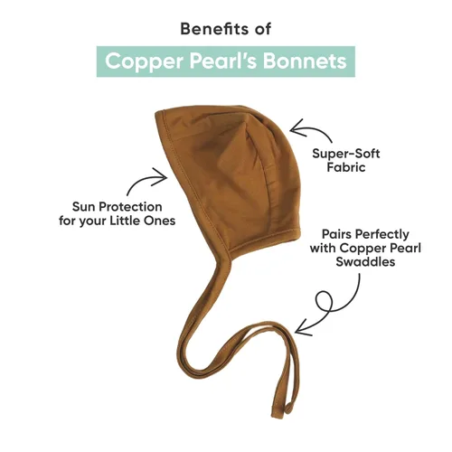 Vista 2 de Copper Pearl Gorros de bebé ultra suave, cómodo de llevar, sombrero de sol para protección contra los rayos UV, diseños a juego de moda, 6-12 meses