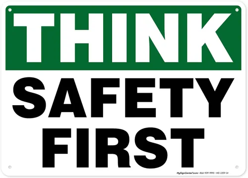 Vista 14 de Think Safety First Sign, 10 x 7 pulgadas, libre de óxido, aluminio 040, resistente a la decoloración, fabricado en Estados Unidos por My Sign Center