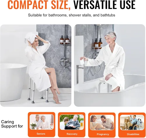 Vista 3 de VEVOR Silla de Ducha para Ducha Interior, Taburete de Ducha de Altura Ajustable, Banco Antideslizante para Tina de Baño para Adultos Mayores