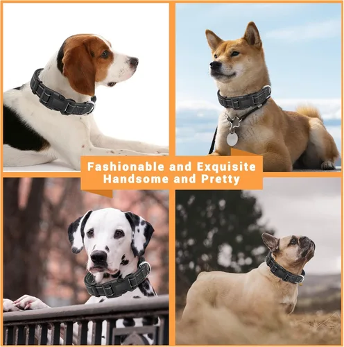 Vista 5 de Paquete de 2 collares reflectantes para perro con hebilla de bloqueo de seguridad, ajustable, suave, transpirable, cómodo, de nailon para perros