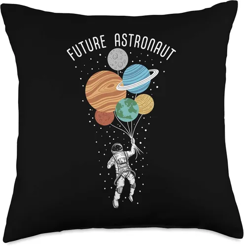 Vista 4 de Smarty Pants Designs Future Astronauta, sosteniendo globos planetarios con sistema solar, almohada espacial, 16.0 x 16.0 in, multicolor