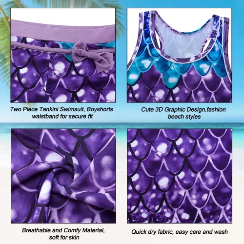 Vista 5 de Belovecol - Traje de baño de dos piezas estilo tankini para el verano y la playa, con camiseta de protección y shorts, tallas de 4 a 11 años
