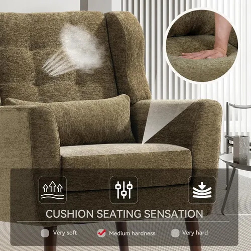 Vista 5 de Silla de Acento Moderna, Sillón Tapizado con Almohada, Sofá Individual de Tela con Asiento de Salón y Patas de Madera, Silla de Acento para Sala