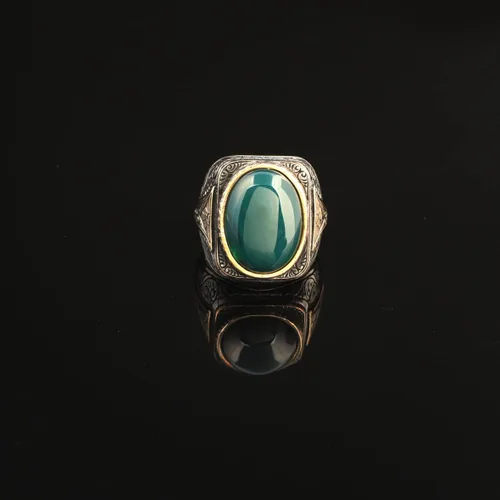 Vista 2 de Anillo de jade de plata de ley 925K, anillo de jade para hombres, anillo único para hombres, anillo de piedra natural, anillo de piedra de jade