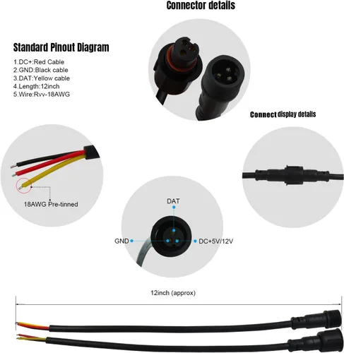 Vista 3 de 10 pares 3 núcleo-11.8 in de largo negro coleta macho y hembra impermeable IP65 xConnect/Holiday coro pigtail para luces LED Smart Pixel
