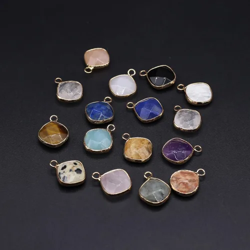 Vista 7 de Zotoone 8 colgantes de piedra natural cuadrados de cuarzo rosa, amazonita, oro, cristales curativos, dijes de piedra para hacer joyas, collares