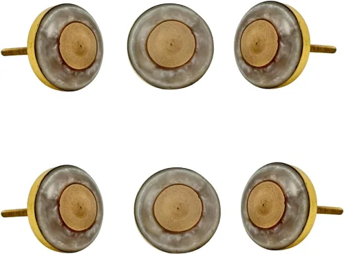 Vista 18 de Perilla Home Juego de 6 pomos de puerta de madera - Pomos decorativos ovalados con incrustación para puerta con mango, elegante adición