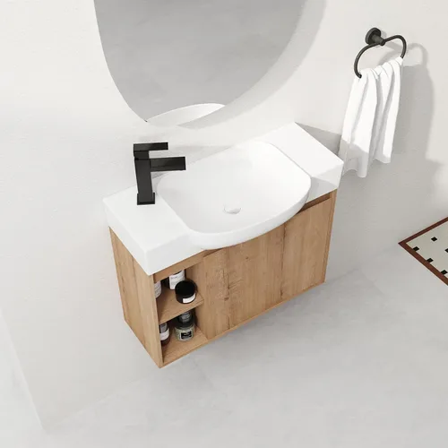 Vista 10 de 24" Modern Wall Mount Bathroom Vanity with Ceramic Sink & Soft Closing Door, Space-Saving Floating Cabinet, Durable Waterproof Plywood, Easy-Clean