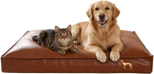 Vista 13 de SOMAHE Cama ortopédica para perro, piel sintética impermeable, funda extraíble lavable, antideslizante, resistente a las masticaciones, plumón