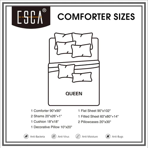 Vista 7 de ESCA Bed-in-a-Bag - Juego de sábanas y edredón de 9 piezas, color negro y rosa, juego de cama en bolsa, tamaño Queen