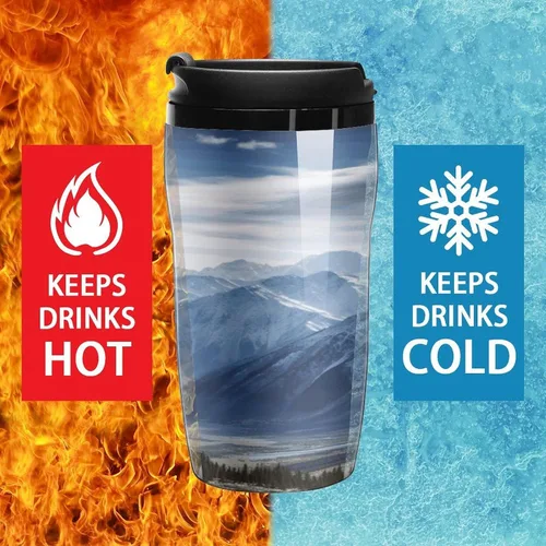 Vista 5 de Mountain View Coffee Cup Hot Coffee Travel Mug Reusable Iced Coffee Cups Double Heat Insulation Coffee Mug with Leak-Proof Lid Stylish Travel Cup
