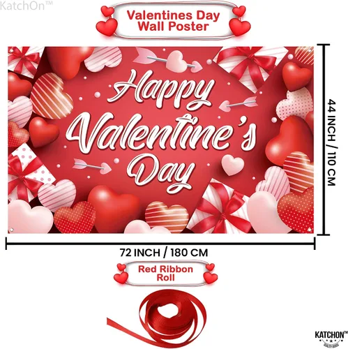 Vista 6 de KatchOn, Red Lip Balloons Set - Large 30 Inch, Pack of 4 Happy Valentines Day Banner - XtraLarge 72x44 Inch Glitter Red Hanging Heart Swirls