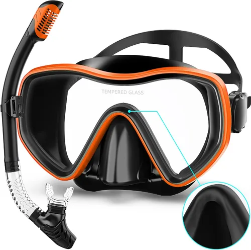Vista 9 de Snorkeling Gear for Adults, Dry Snorkel Set 180° Panoramic Wide View Anti-Fog Scuba Diving Mask, Professional Snorkel Gear for Free Breathing