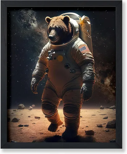 Vista 25 de Poster Master Póster vintage de animales – Impresión retro divertida – Regalo para artista, amigo – Oso Grizzly en traje espacial, astronauta, luna
