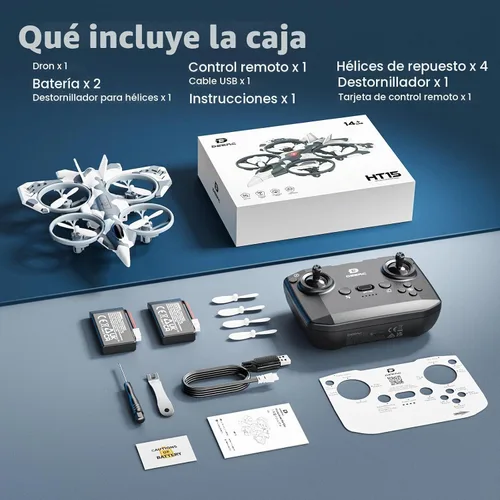 Vista 9 de DEERC HT15 – Dron RC de doble modo para niños, helicóptero dron mini de aire y tierra, juguete de menos de 100 g sin necesidad de licencia, con 2