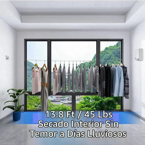 Vista 2 de Tendedero retráctil para exteriores e interiores, resistente de acero inoxidable ajustable con cuerda de secado de alambre con funda de ABS + 0