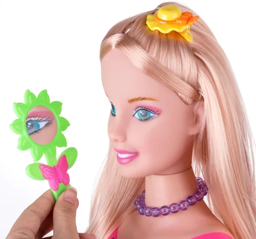Vista 7 de Cabeza de muñeca para peinar y maquillar para niñas con accesorios y secador de pelo (Estilo A)