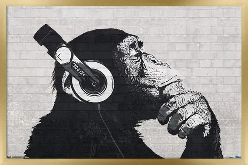 Vista 14 de Trends International Chimp with Headphones on Wall Wall Poster, 14.725" x 22.375", Barnwood Framed Version