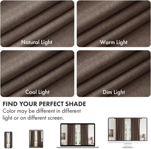 Vista 7 de MIULEE Cortinas de lino 100% opacas para dormitorio, 40 pulgadas de ancho x Marrón Oscuro
