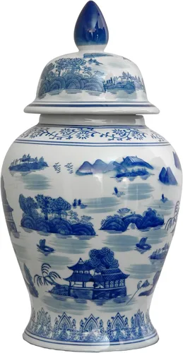 Vista 15 de Red Lantern Tarro de perro cuadrado azul y blanco de 20